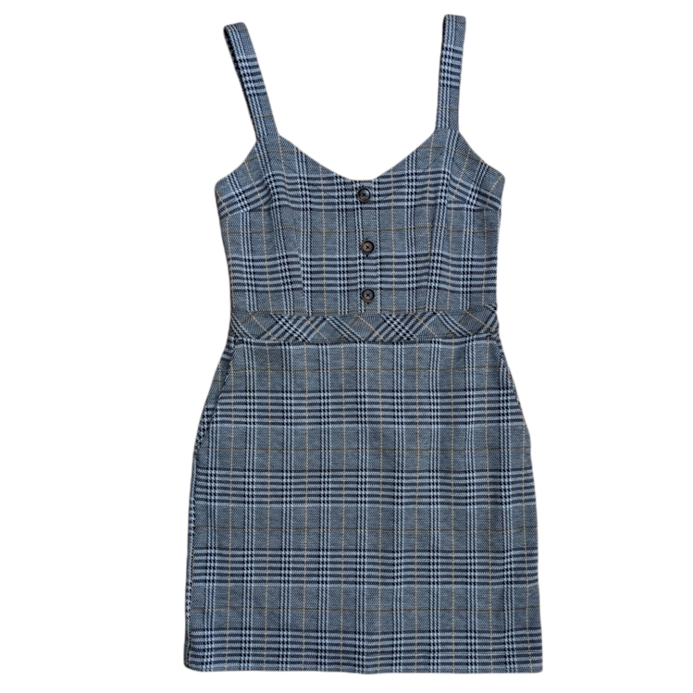 Abercrombie & Fitch Women Grey Plaid 3 button Mini Dress with side pocket size M
